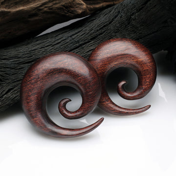 Detail View 1 of A Pair Of Dark Tamarind Wood Spiral Hanger Plug